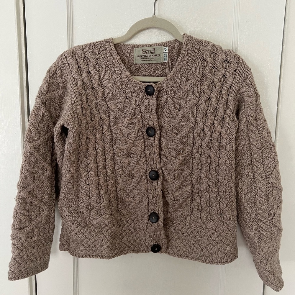 Aran cable knit cardigan 100% merino wool